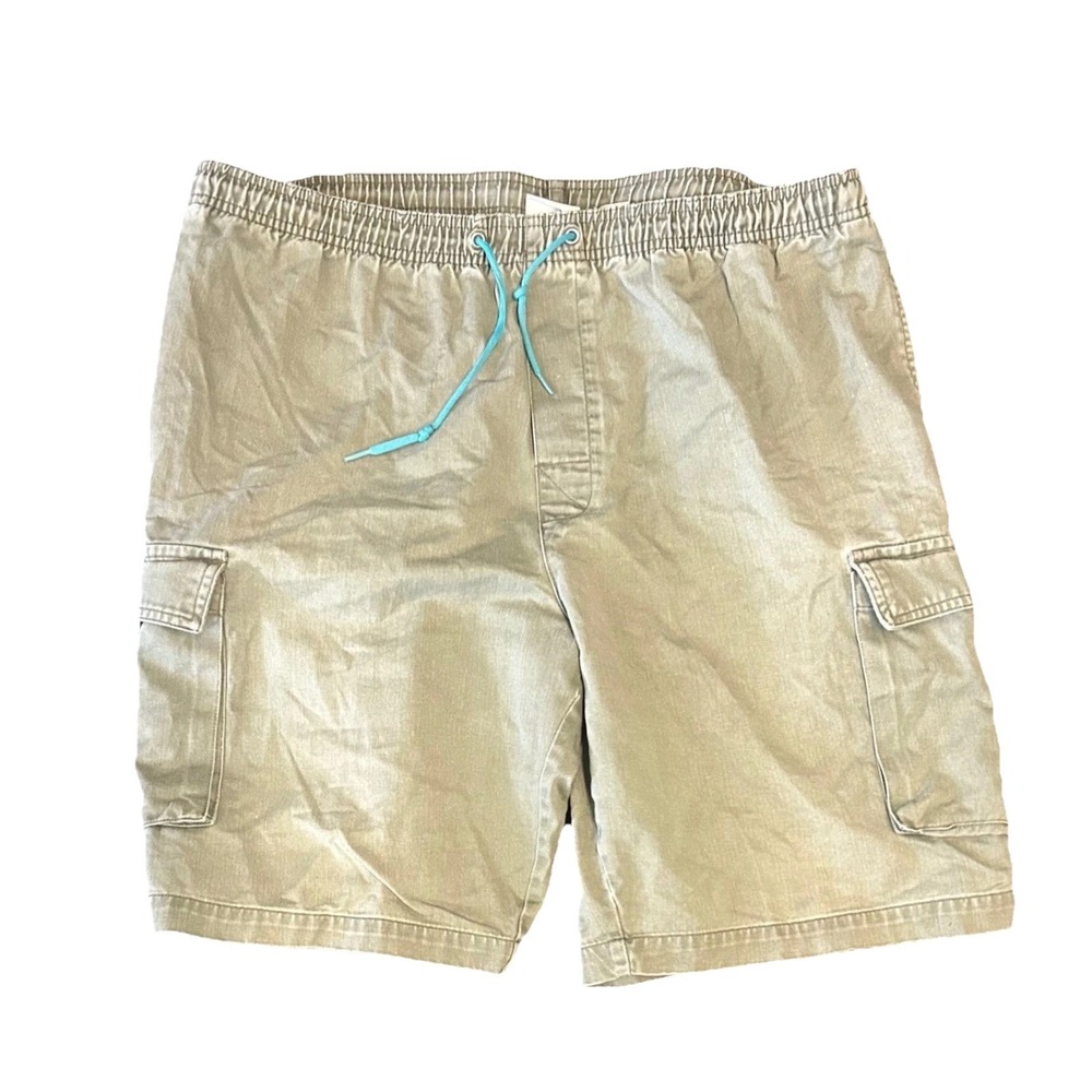 Bugle Boy Mens Cargo Shorts Khaki Tan Elastic Waist Drawstring Size Medium VTG